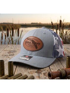 Quill Lakes Waterfowl Outfitters Adjustable Trucker Hat With Leather Patch & Ric